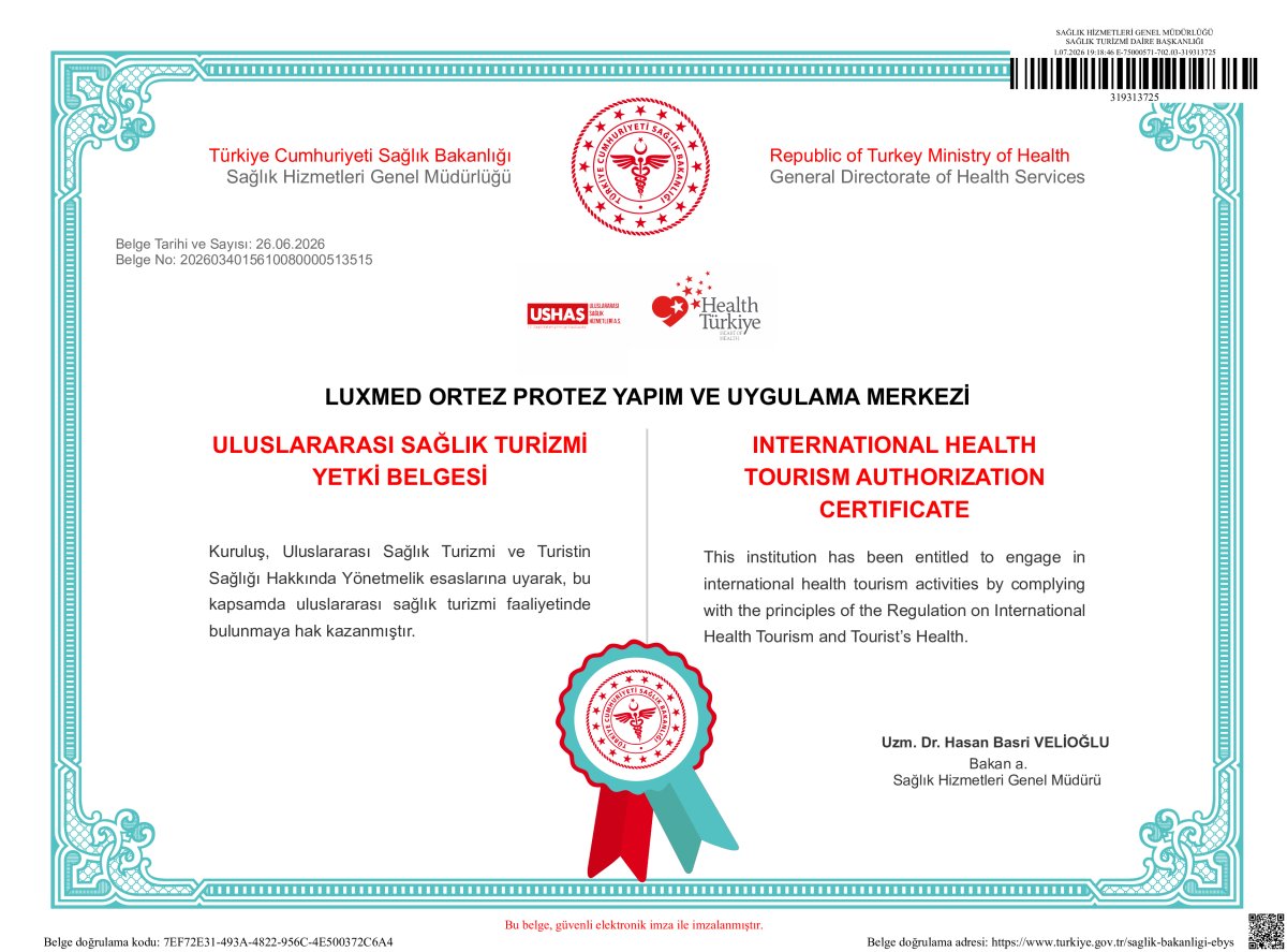 شهادة ترخيص السياحة العلاجية الدولية، عيادة Luxmed Protez، تركيا، 2026