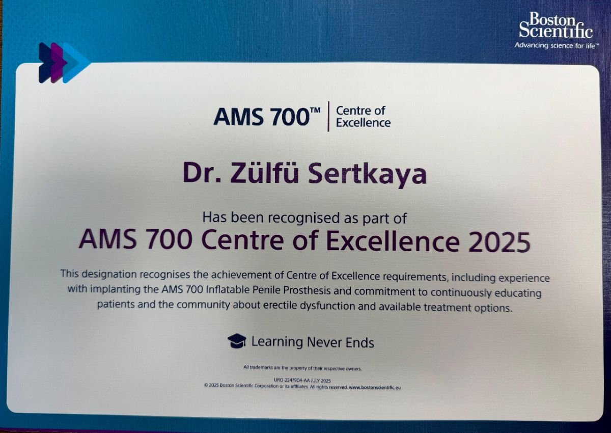 Certificado AMS 700 Centre of Excellence para Dr. Zülfü Sertkaya, Boston Scientific, 2025