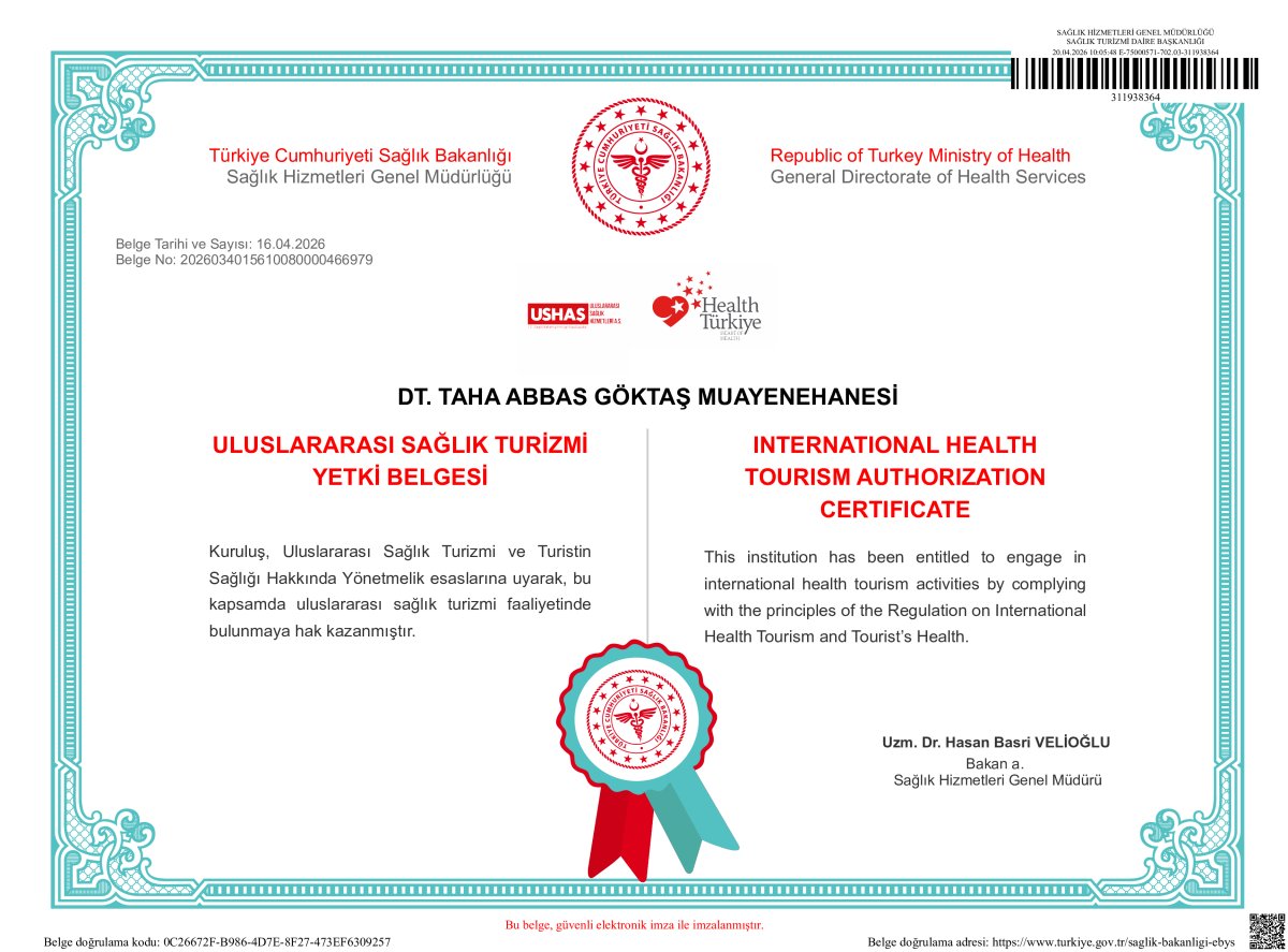 شهادة ترخيص السياحة العلاجية الدولية لعيادة TH Dental Clinic، تركيا، 2026