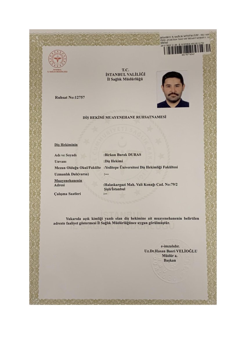 ترخيص طبي ساري لـ DR. BİRKAN DURAS CLINIC
