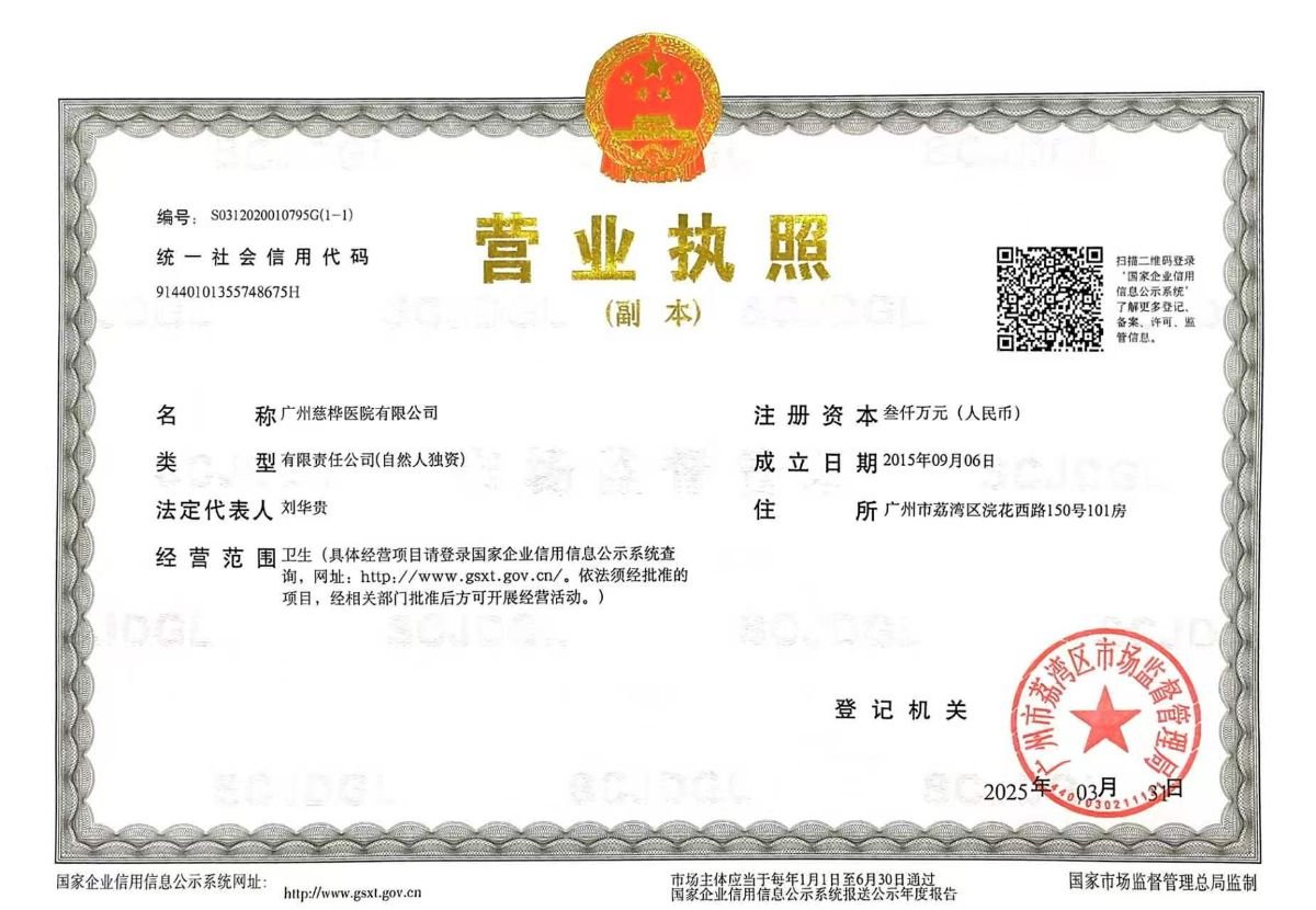 Licencia médica válida para Guangzhou Cihua Hospital