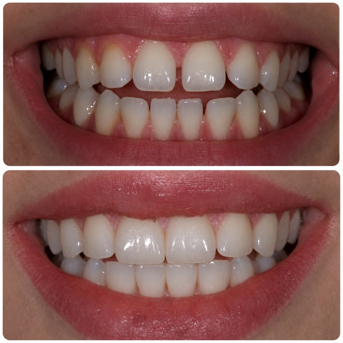 نتيجة قبل وبعد الفينير في Bergedent Esthetic Dentistry and Implantology Clinic، تجميل الابتسامة