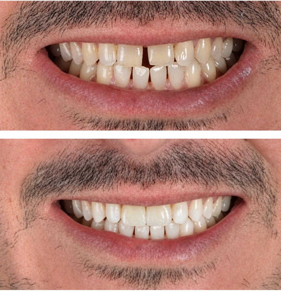Before and after dental crown installation result at Hospitadent Dental Group - İstanbul Şerifali Clinic