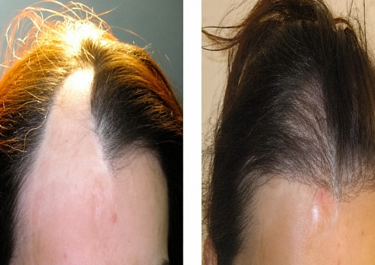 Resultados de trasplante capilar femenino antes y después en Adem and Havva Medical Center, línea restaurada