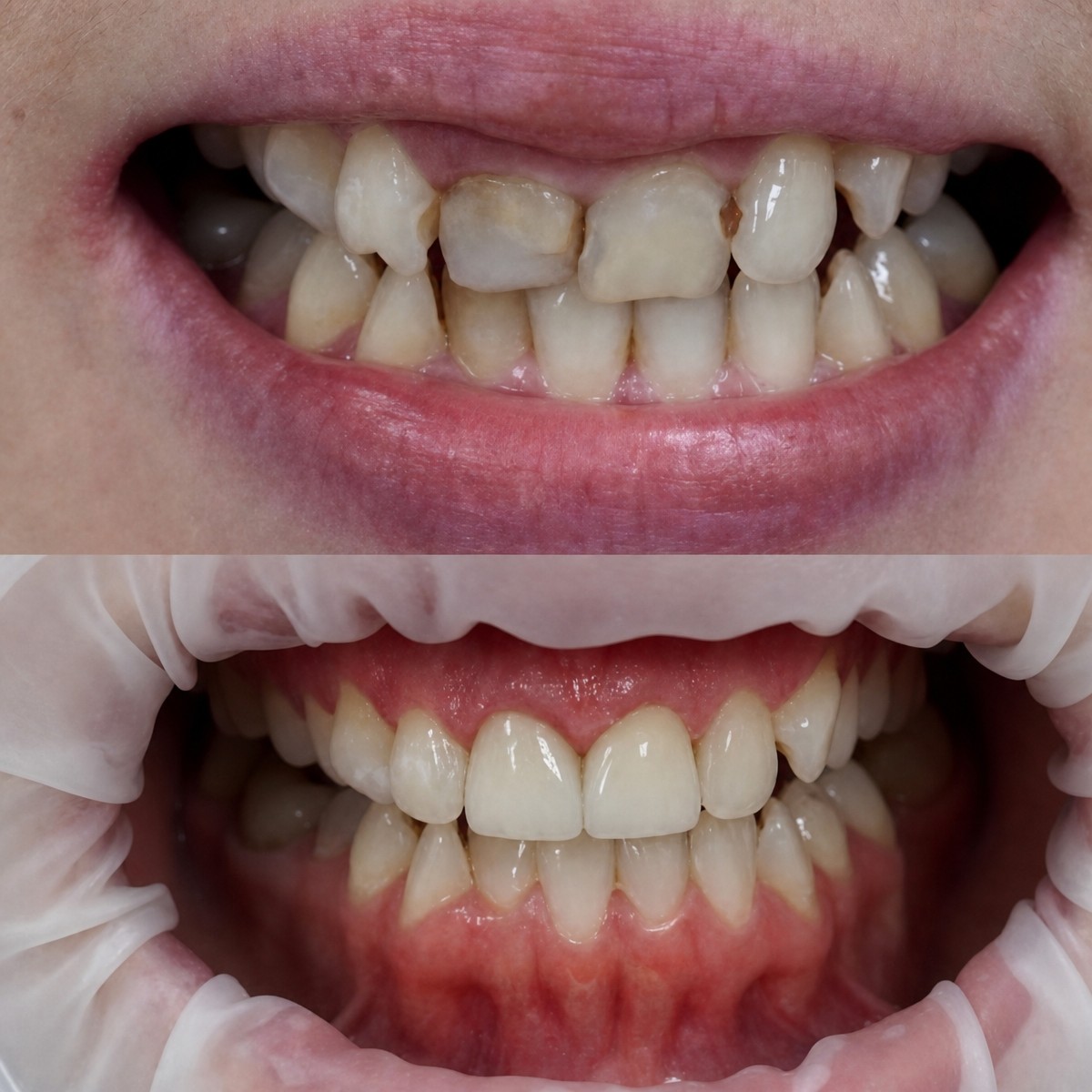 Результаты до и после установки циркониевых коронок в VSC Dental Clinic, улучшенная улыбка