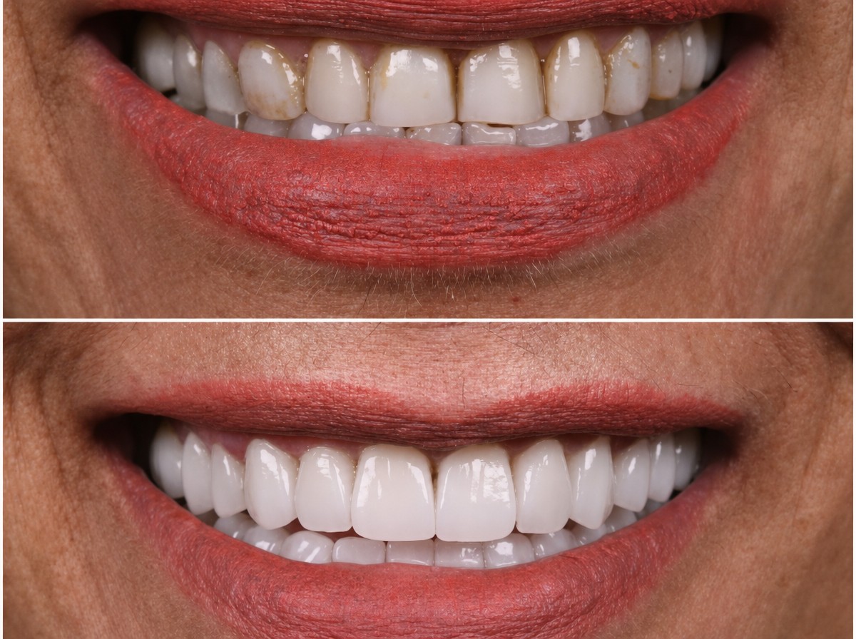 نتائج قبل وبعد عدسات الأسنان الخزفية في Odontoliuzzi Dentistry and Health، تجميل الابتسامة