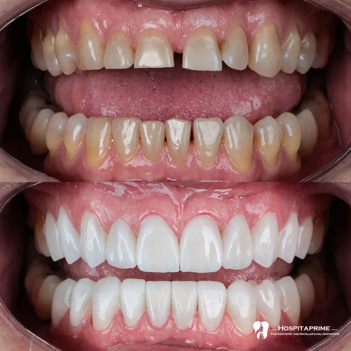 Vorher-nachher-Ergebnis Hollywood Smile bei Hospitaprime Clinic – Veneers-Transformation