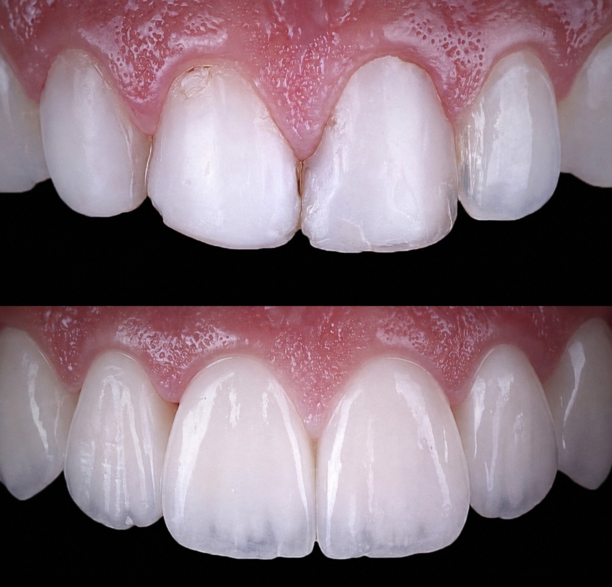 Before and after Lumineer veneers result at Unique Dental Clinic – smile makeover and whiter teeth