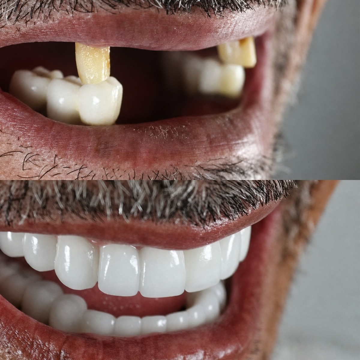 Before and after dental implant results at Avangart Dental Clinic, restored smile transformation