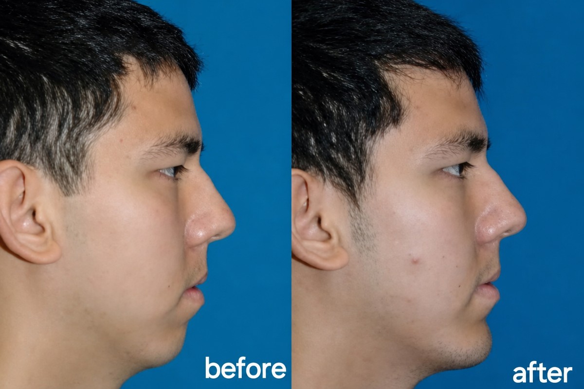 Before and after chin implant results at ID Clinic Bangkok, improved chin projection and contour
