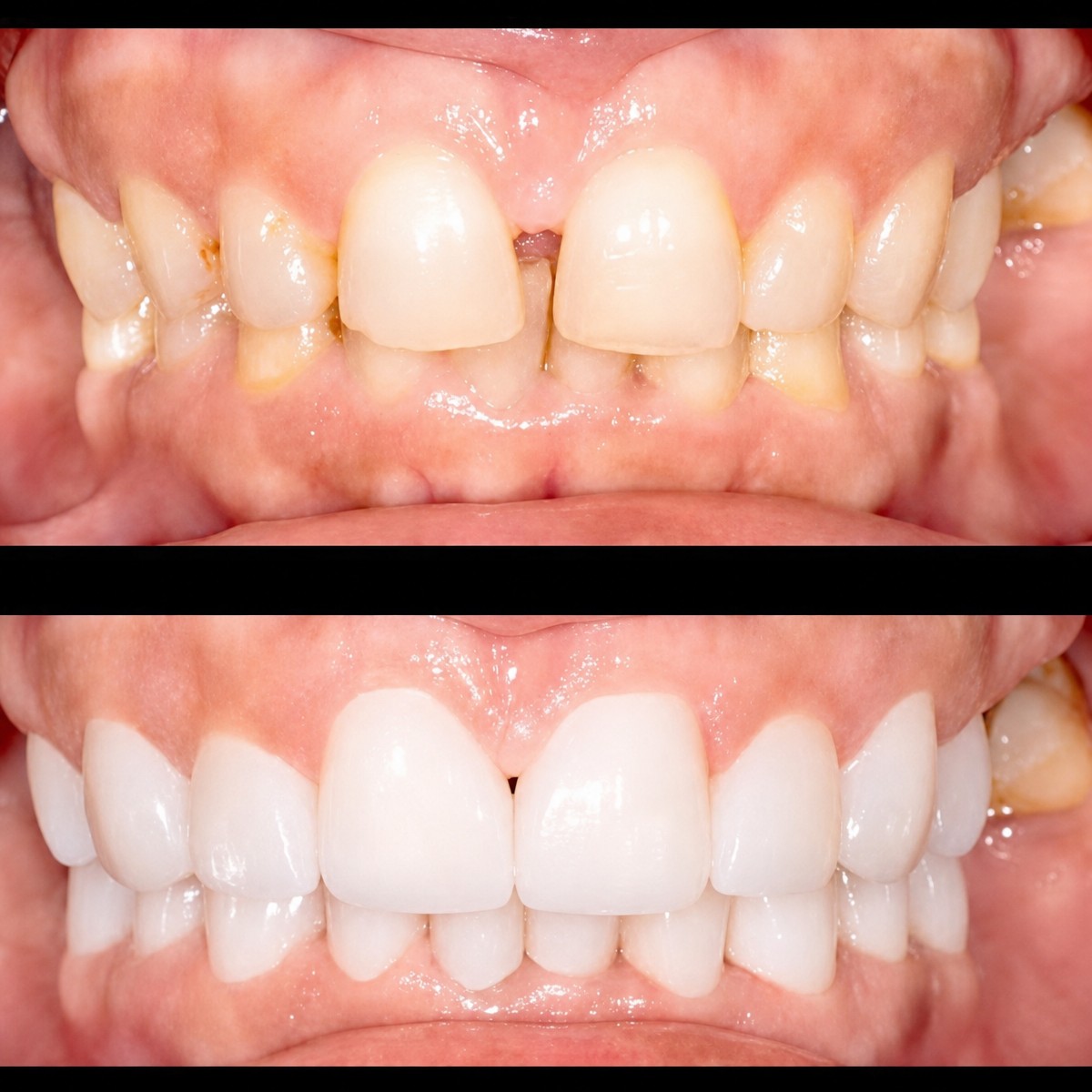 Resultado antes y después de carillas de zirconio en Rose Dental Studio – sonrisa más blanca
