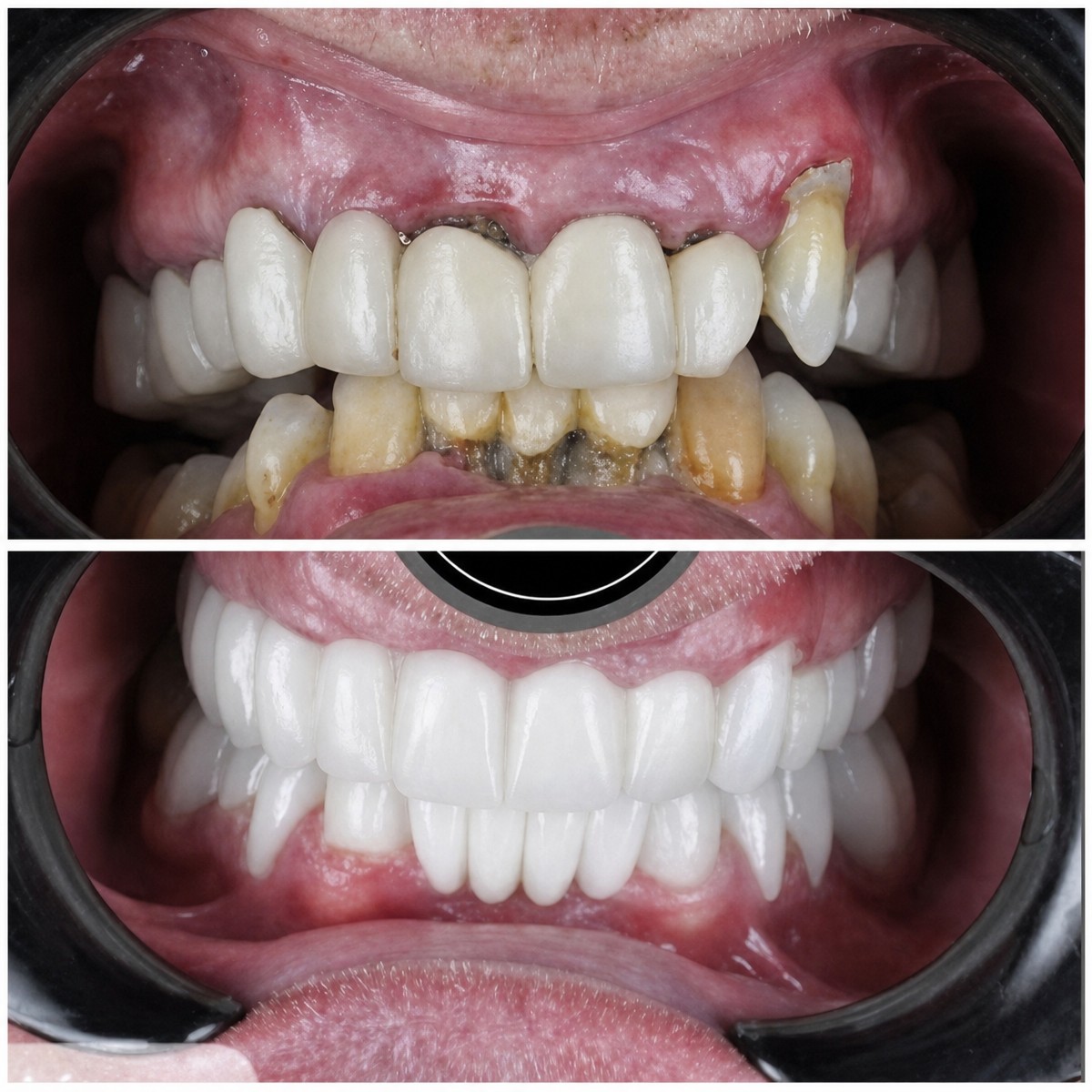 Before and after All-on-6 dental implants result at DentaPoint Dental Clinics, smile restoration