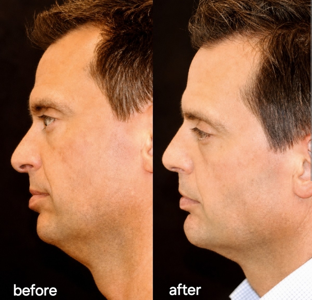 Before and after chin implant results at ID Clinic Bangkok, improved chin contour and profile
