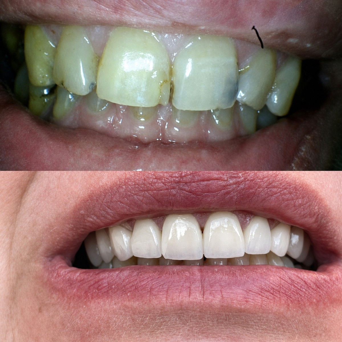 نتائج قبل وبعد استبدال تيجان الأسنان في Teethsavers Dental Clinic، ابتسامة محسنة