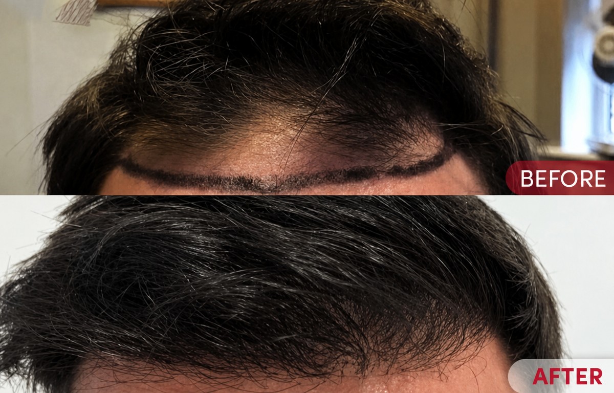 Before and after hair transplant results at Memorial Bahçelievler Hospital, fuller hairline