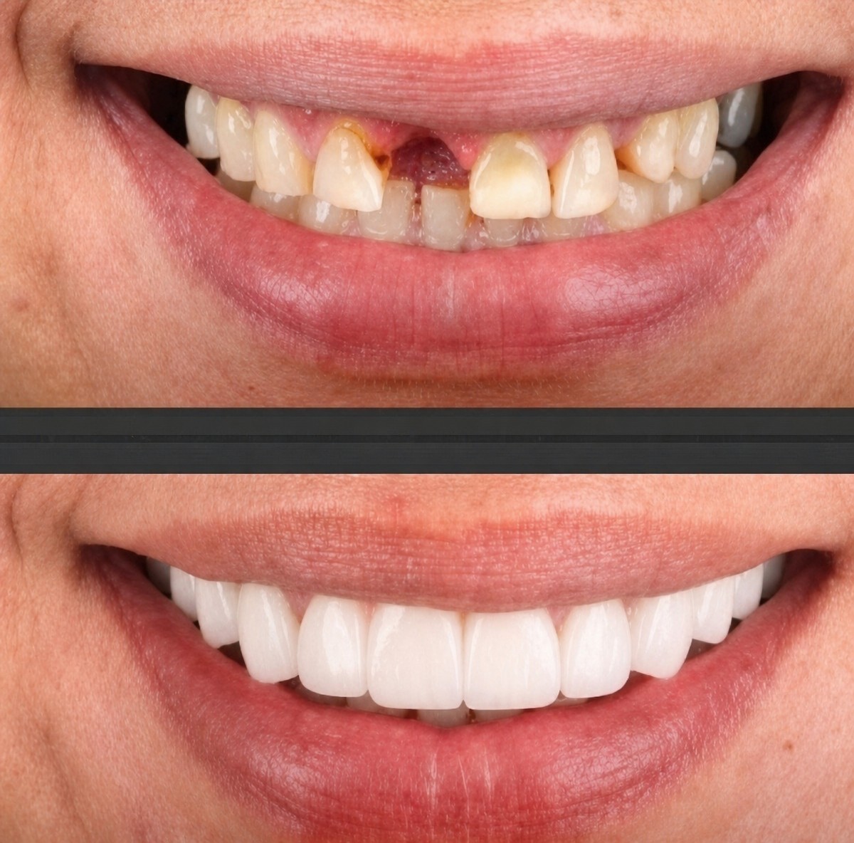 Before and after Hollywood Smile results at TWT Health Clinic – dental veneers transformation