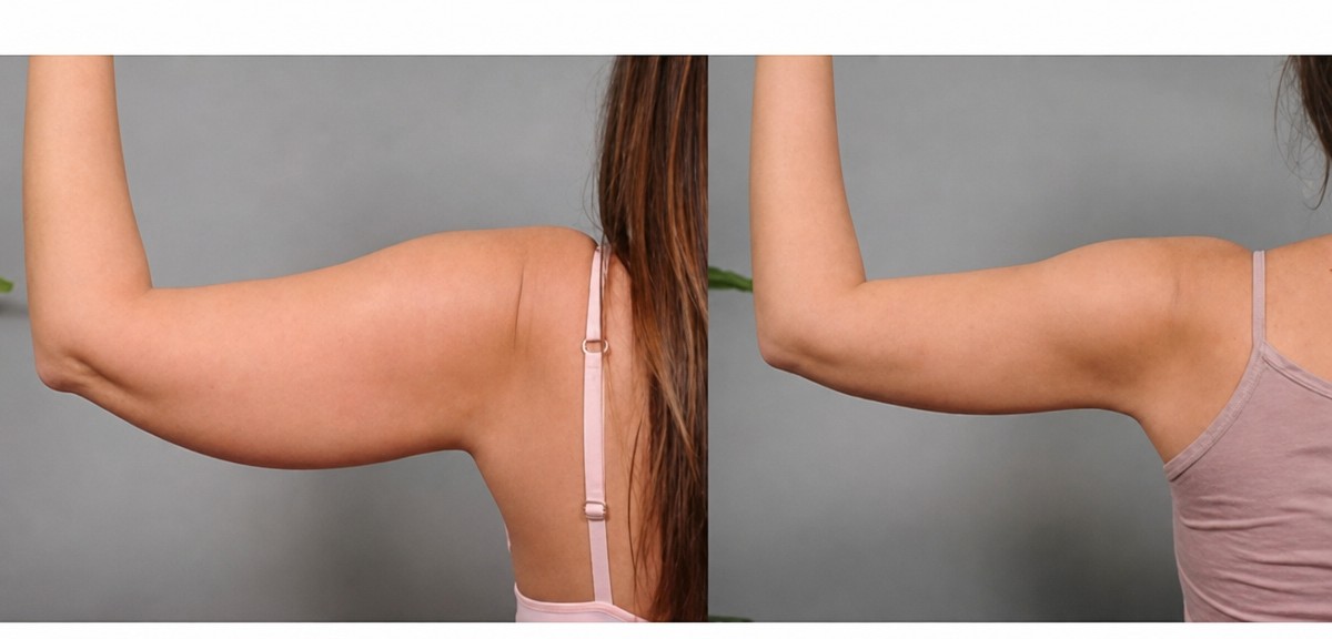 Before and after arm lift (brachioplasty) results at ID Clinic Bangkok, improved arm contour