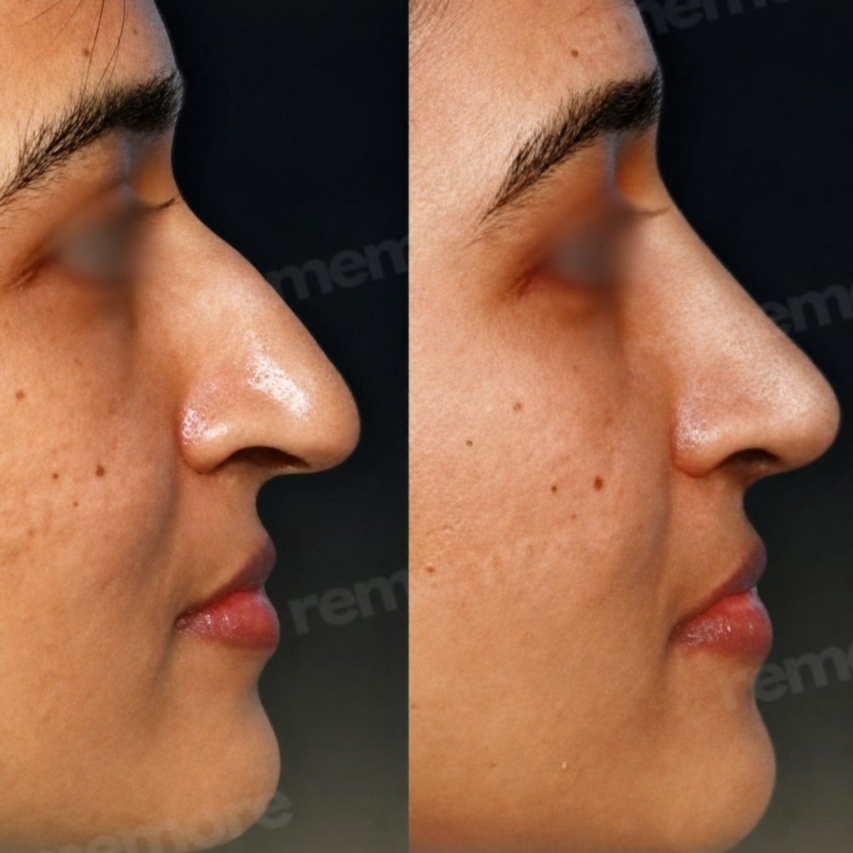 Before and after facial feminization surgery results at Memorial Bahçelievler Hospital, refined nose