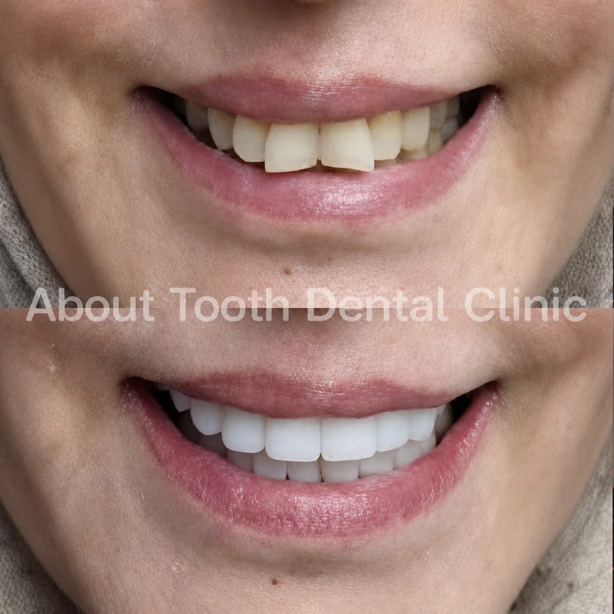 نتائج قبل وبعد فينير الكمبوزيت في About Tooth Dental Clinic، تحول الابتسامة
