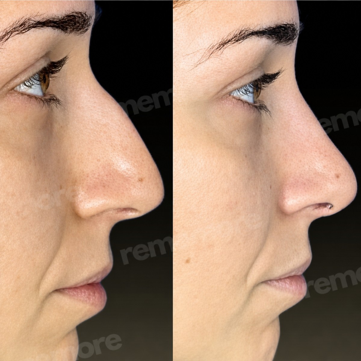 Before and after revision rhinoplasty results at Memorial Şişli Hospital, improved nose shape