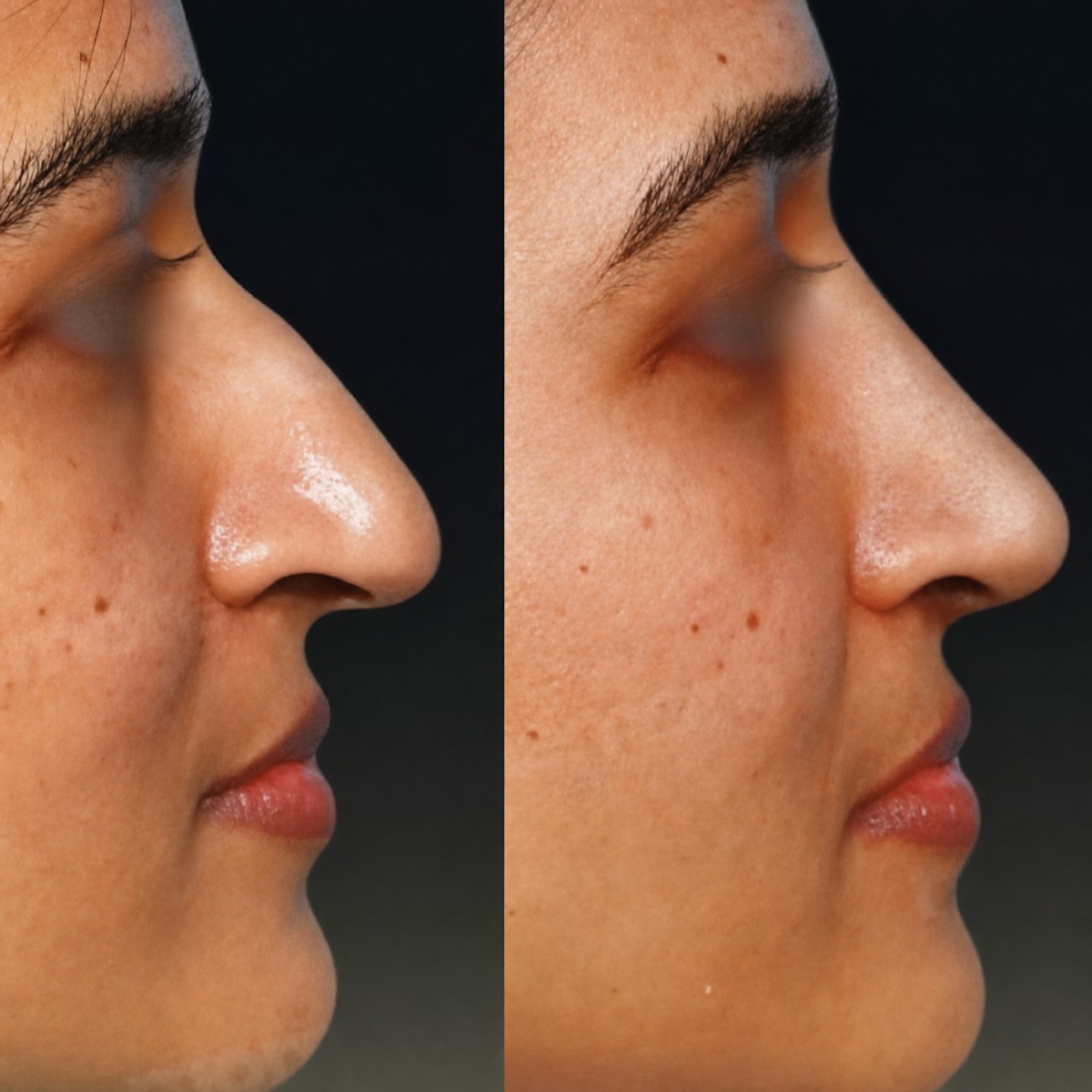 Before and after revision rhinoplasty results at Memorial Şişli Hospital, improved nose shape