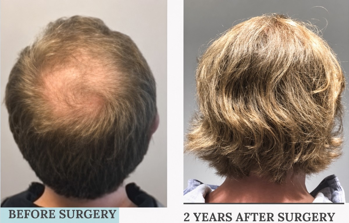 قبل وبعد زراعة الشعر FUE في RENOVIUM CLINIC BY CEM CERKEZ MD، نتيجة نمو واضحة