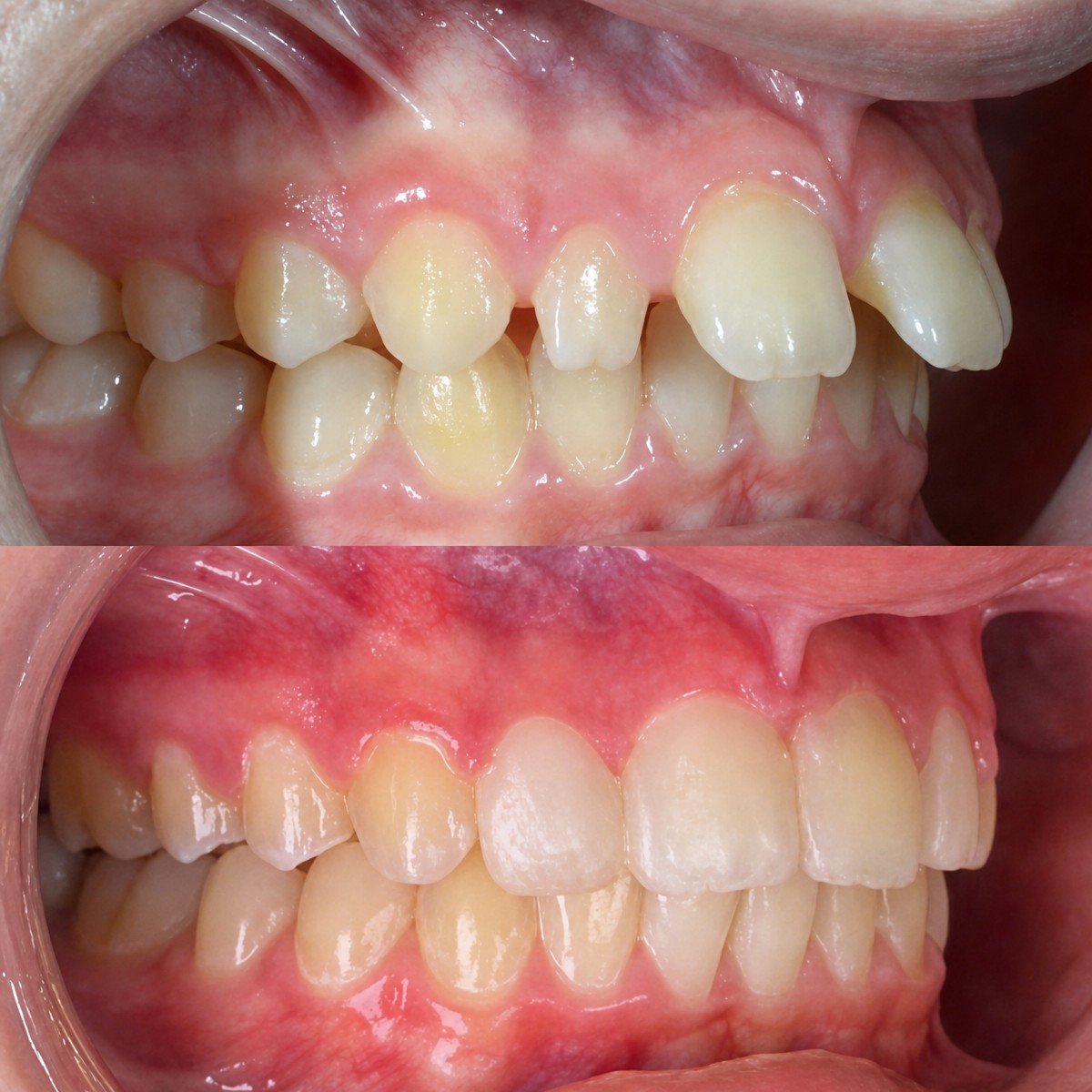 Resultados antes y después de brackets en Esthetic Smile Academy, mejora de alineación dental