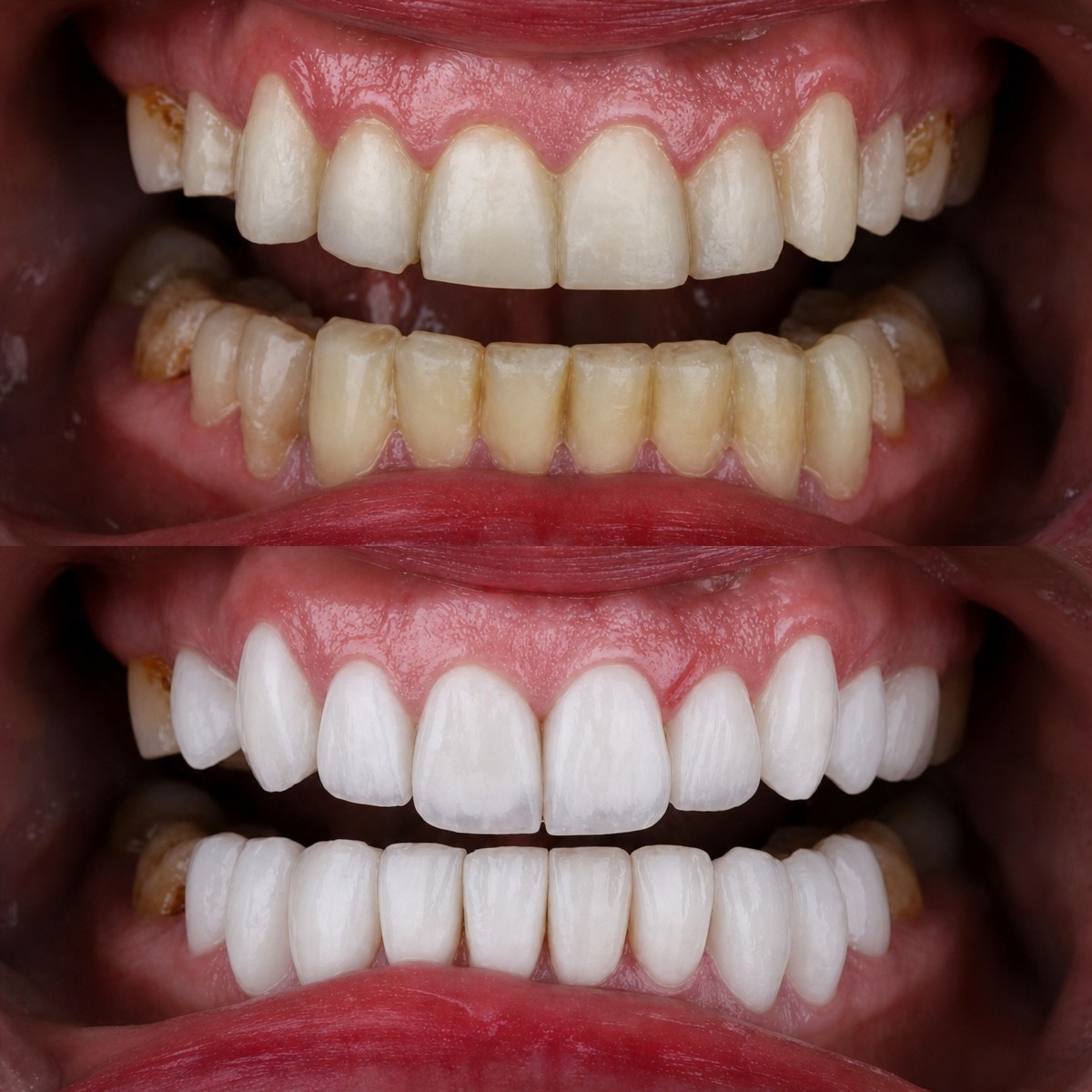 نتائج قبل وبعد قشور البورسلين في Implant4Life by Smilefactory، تحول الابتسامة