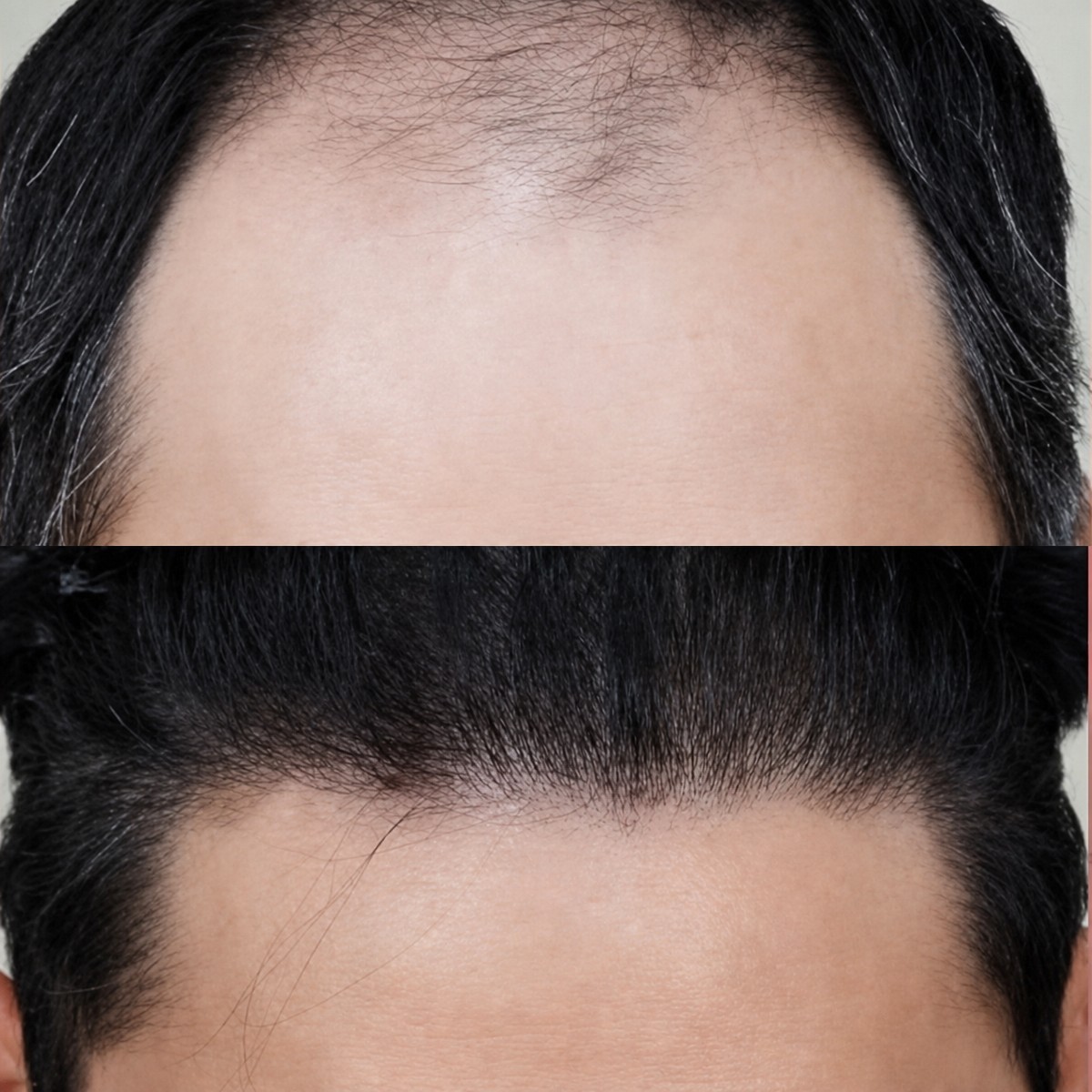 Résultats avant et après greffe de cheveux à la clinique Wonjin, ligne capillaire restaurée