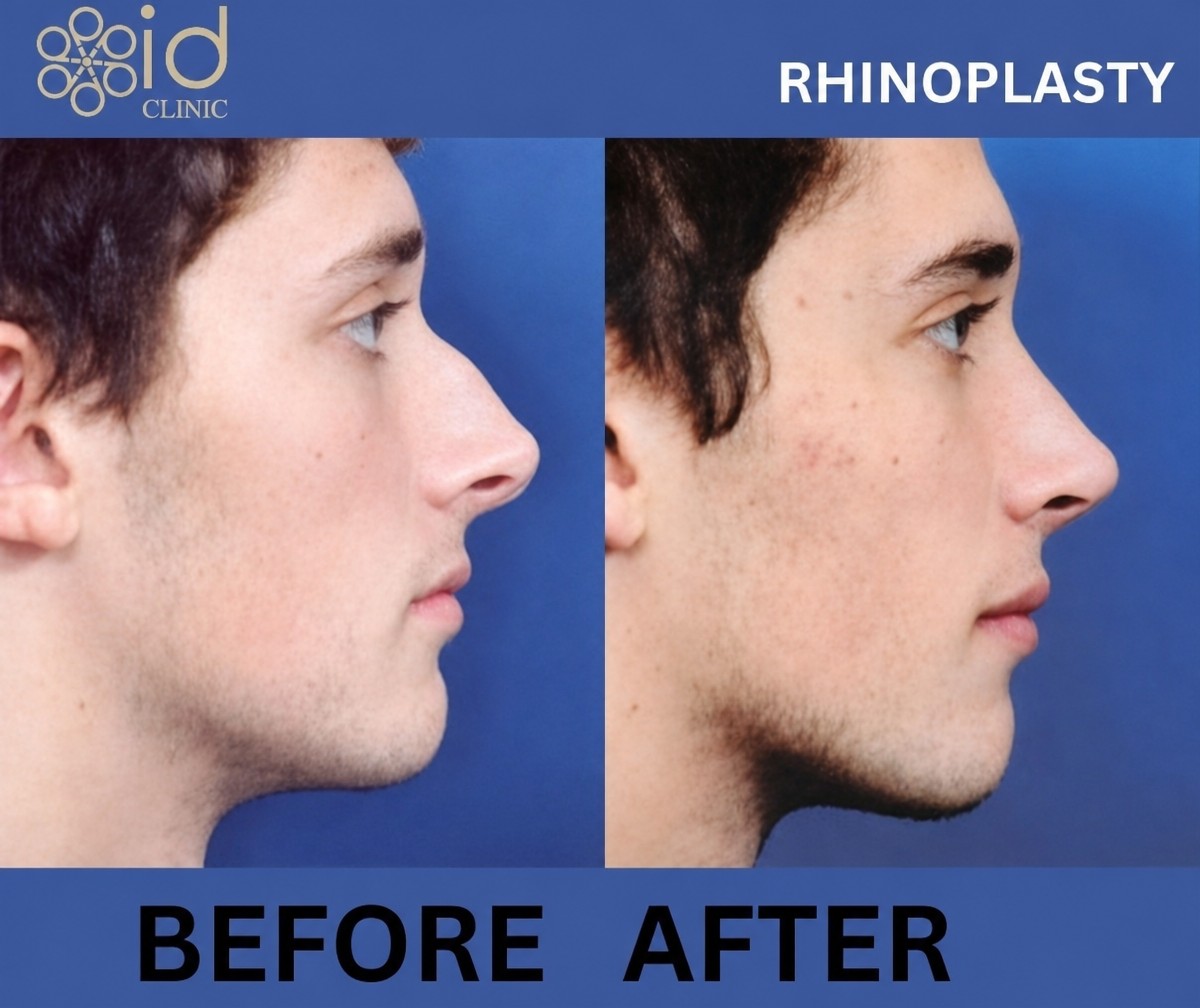 Before and after rhinoplasty results at ID Clinic Bangkok, improved nose shape and profile