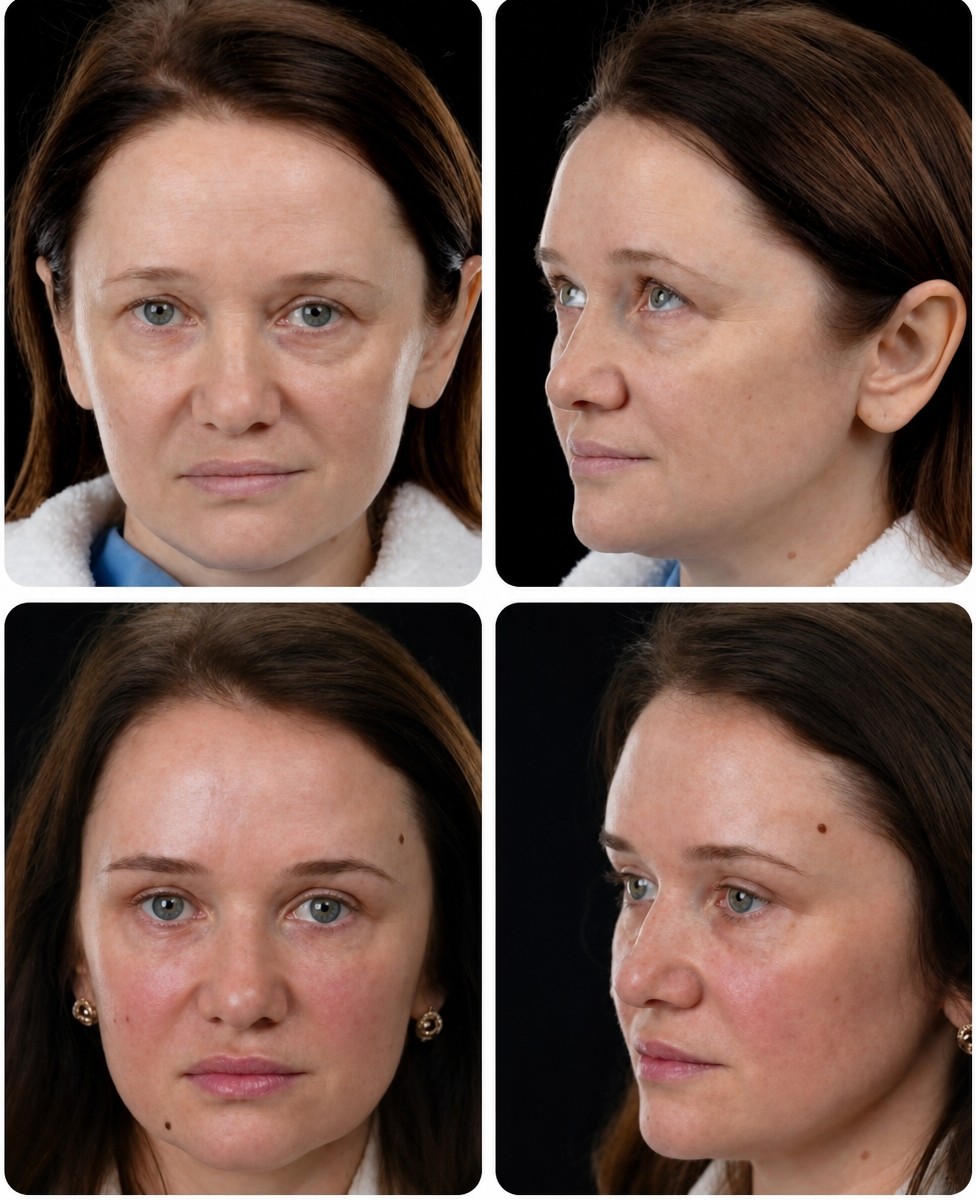 Resultados de lifting facial antes y después en Yurchenko Plastic Surgery Team, rejuvenecimiento