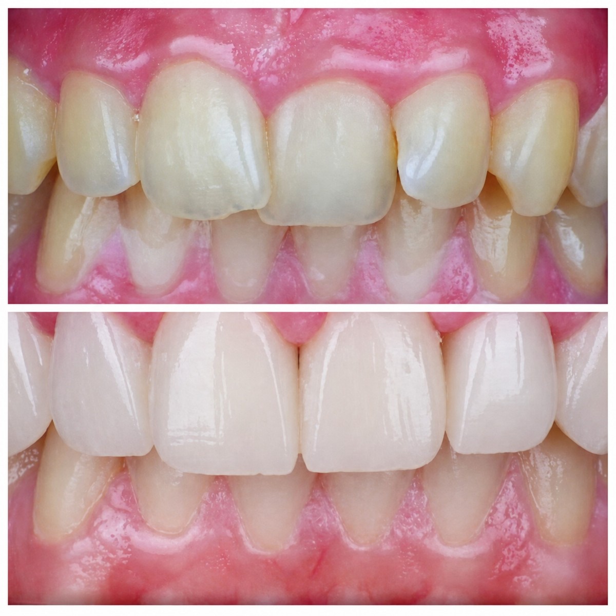 Before and after dental crown installation results at Omara Dental Centers, improved smile