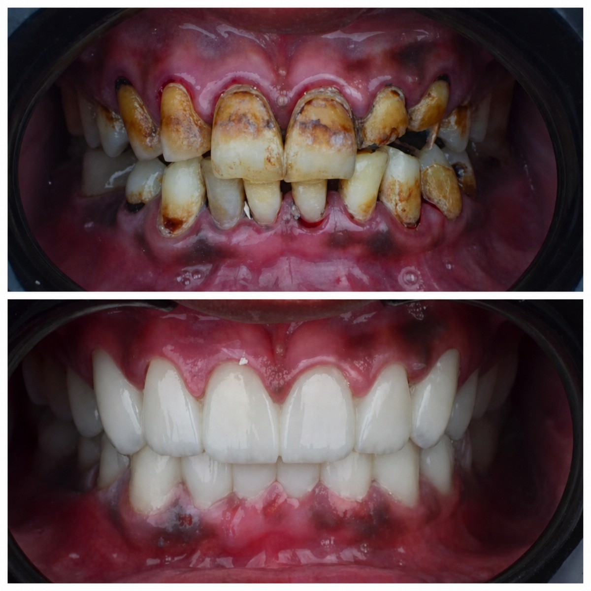 Resultados antes y después de Hollywood Smile en Omara Dental Centers – cambio total de sonrisa