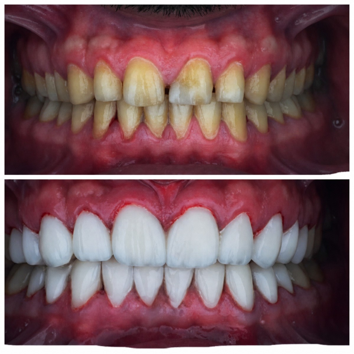 Resultados antes y después de Hollywood Smile en Omara Dental Centers – dientes blancos y parejos