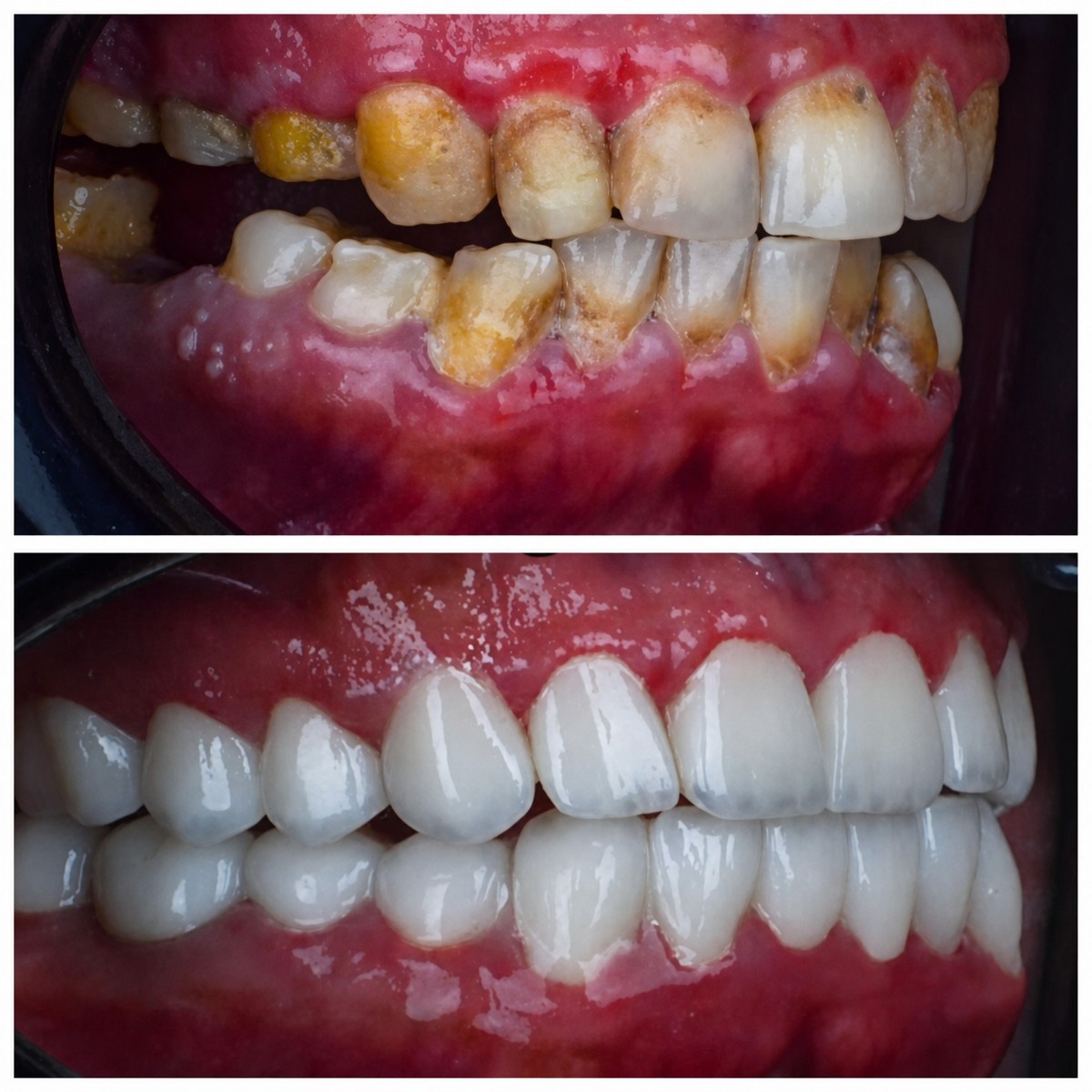 Antes y después de carillas Hollywood Smile en Omara Dental Centers – transformación notable de la sonrisa
