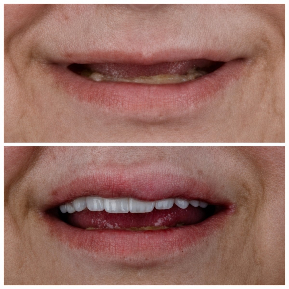 Resultado antes y después de implantes dentales All-on-6 en Omara Dental Centers, sonrisa restaurada