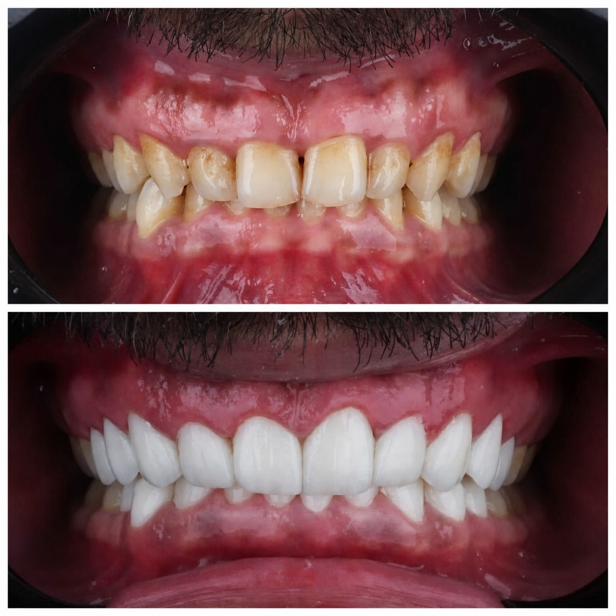 До и после установки виниров в Omara Dental Centers – преобразование улыбки, естественный результат