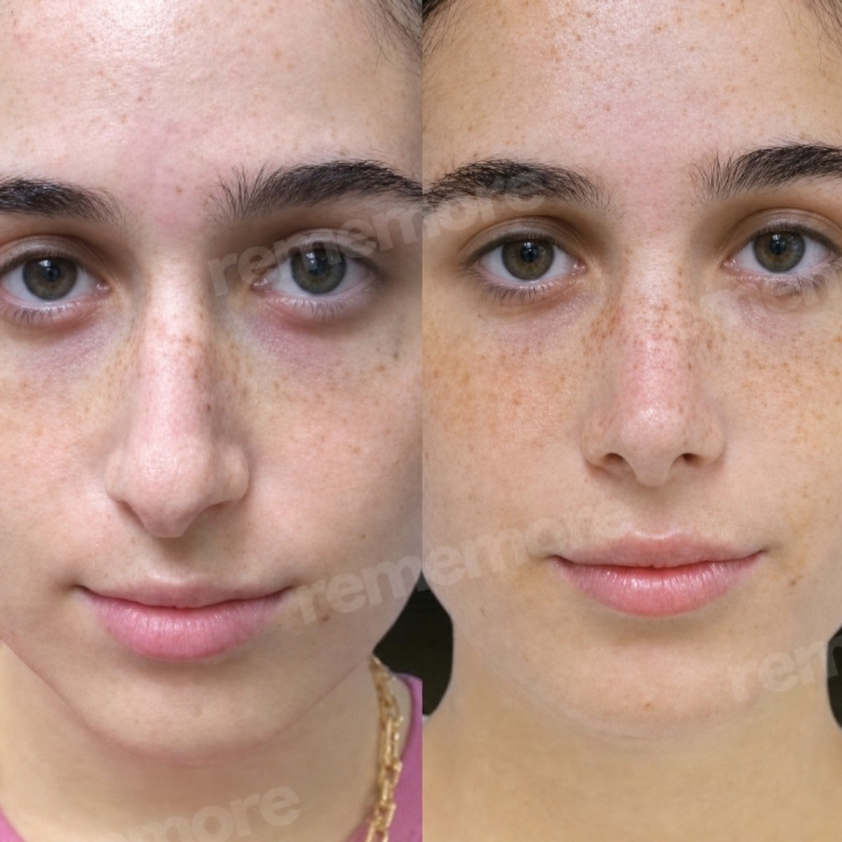 Before and after nasal hump removal at Memorial Şişli Hospital, rhinoplasty result visible