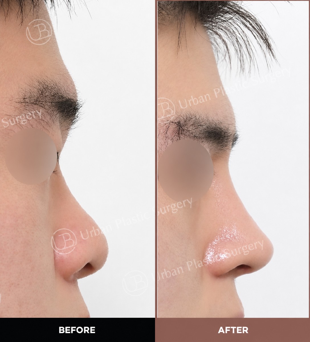 Efekty przed i po ultradźwiękowej korekcji nosa w URBAN Plastic Surgery, poprawiony profil nosa