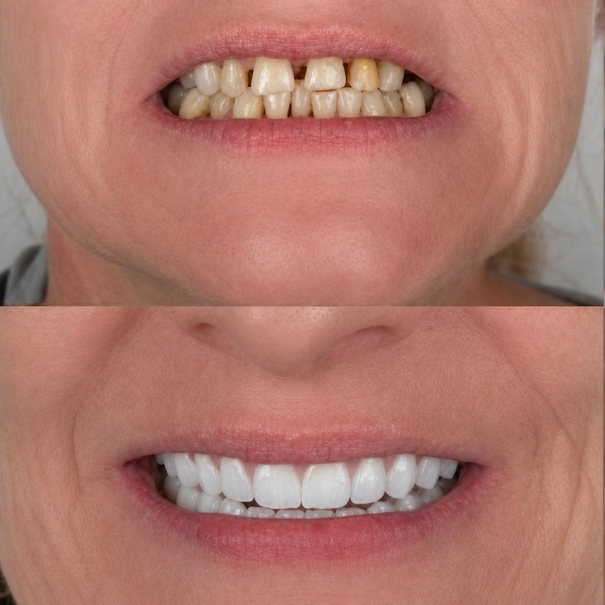 Efekt przed i po implantach All-on-4 w Dentfix Turkey Clinic, poprawiony uśmiech