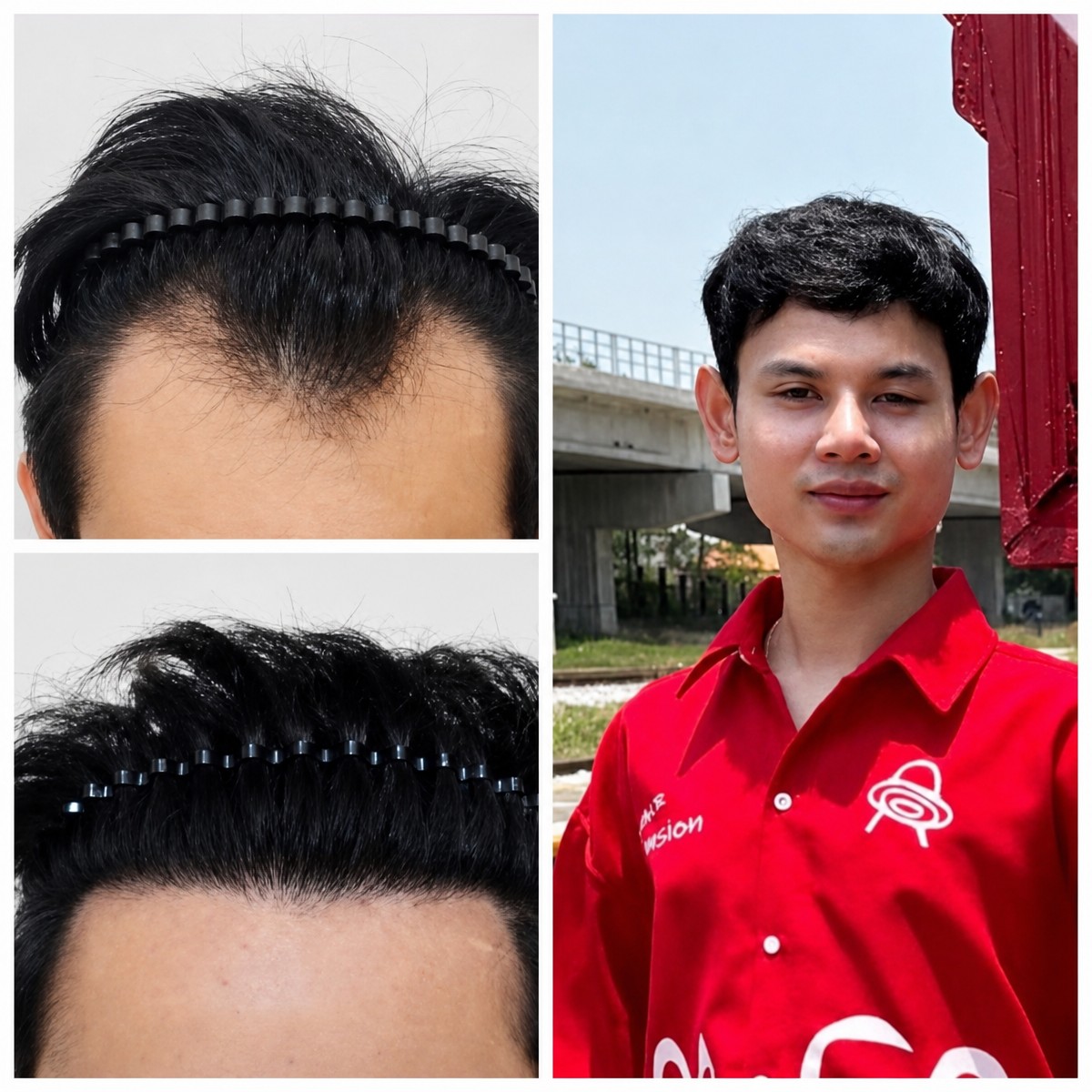 DHI hair transplant before and after results at Navamin 9 Hospital, restored hairline in male