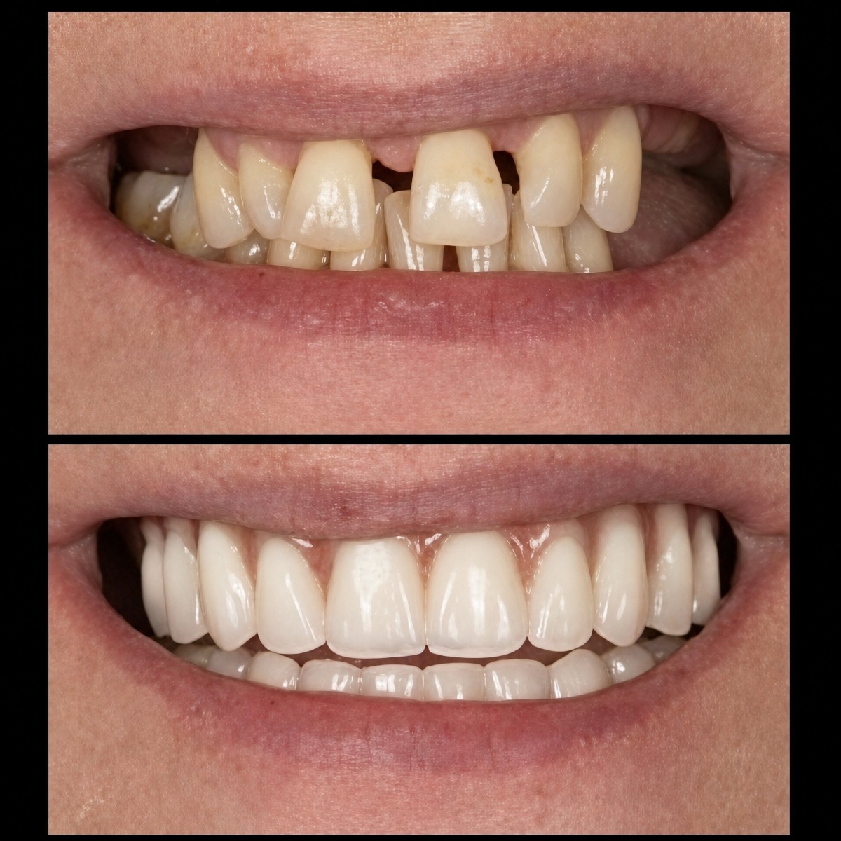 Результат до и после имплантации All-on-6 в HALDENT Dental Clinic, восстановление улыбки