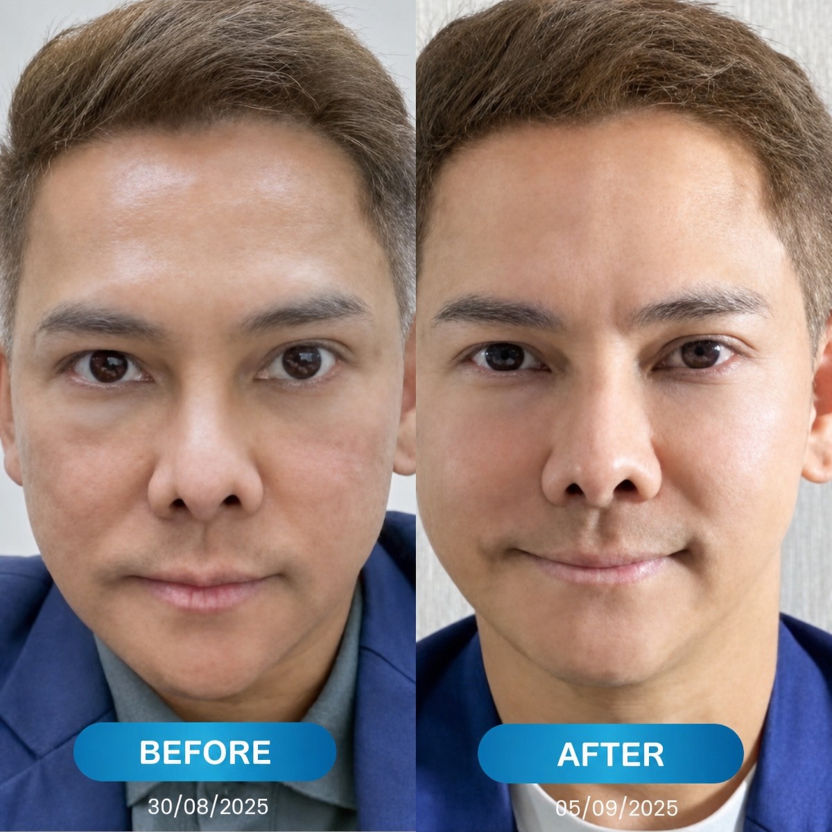 Before and after stem cell rejuvenation therapy results at Harmony Life Center, anti-aging effect