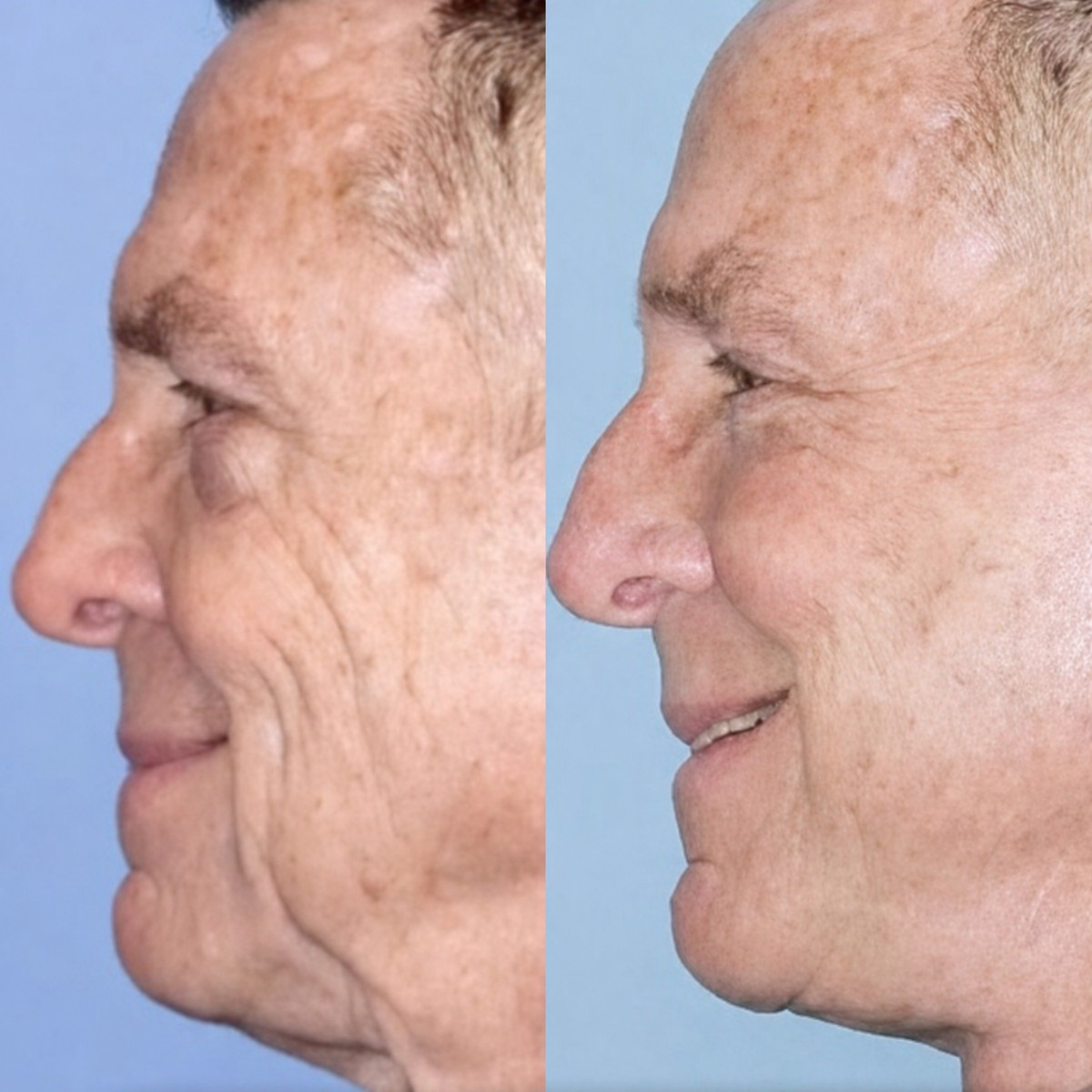 Before and after neck lift results at Memorial Şişli Hospital, visible jawline tightening