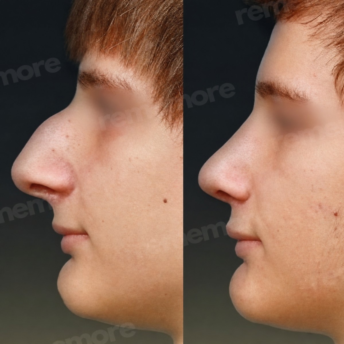 Before and after male rhinoplasty results at Memorial Şişli Hospital, improved nose profile