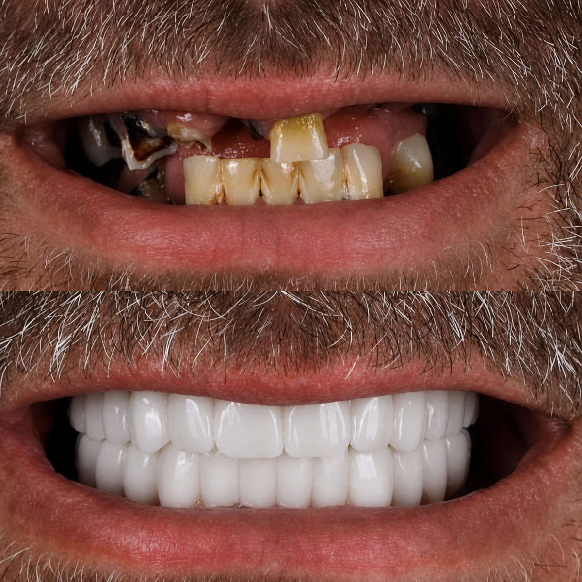 Antes y después de Hollywood Smile en Estemarley: restauración dental completa y blanqueamiento