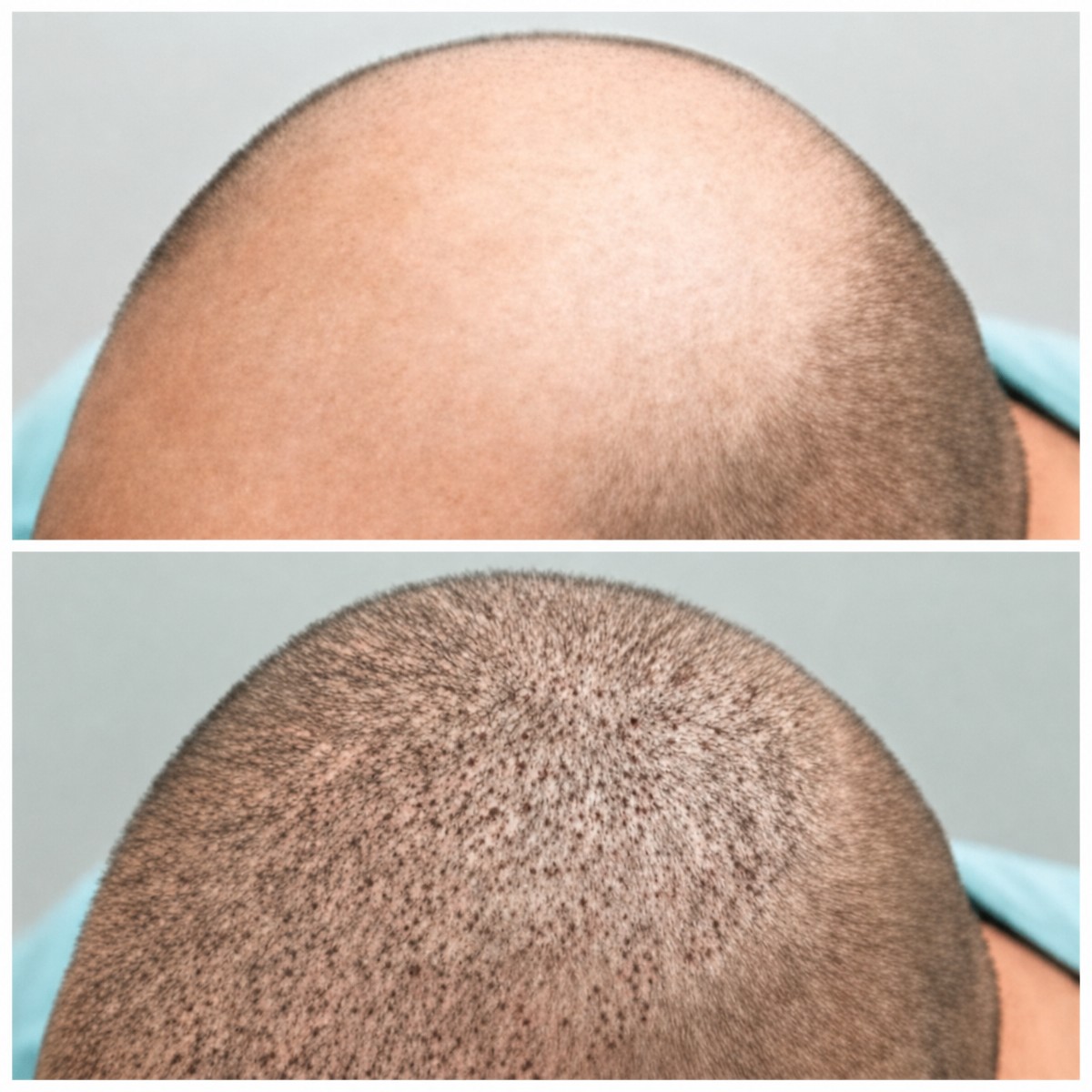 Before and after hair transplant results at Somchai Clinic, visible hair density improvement