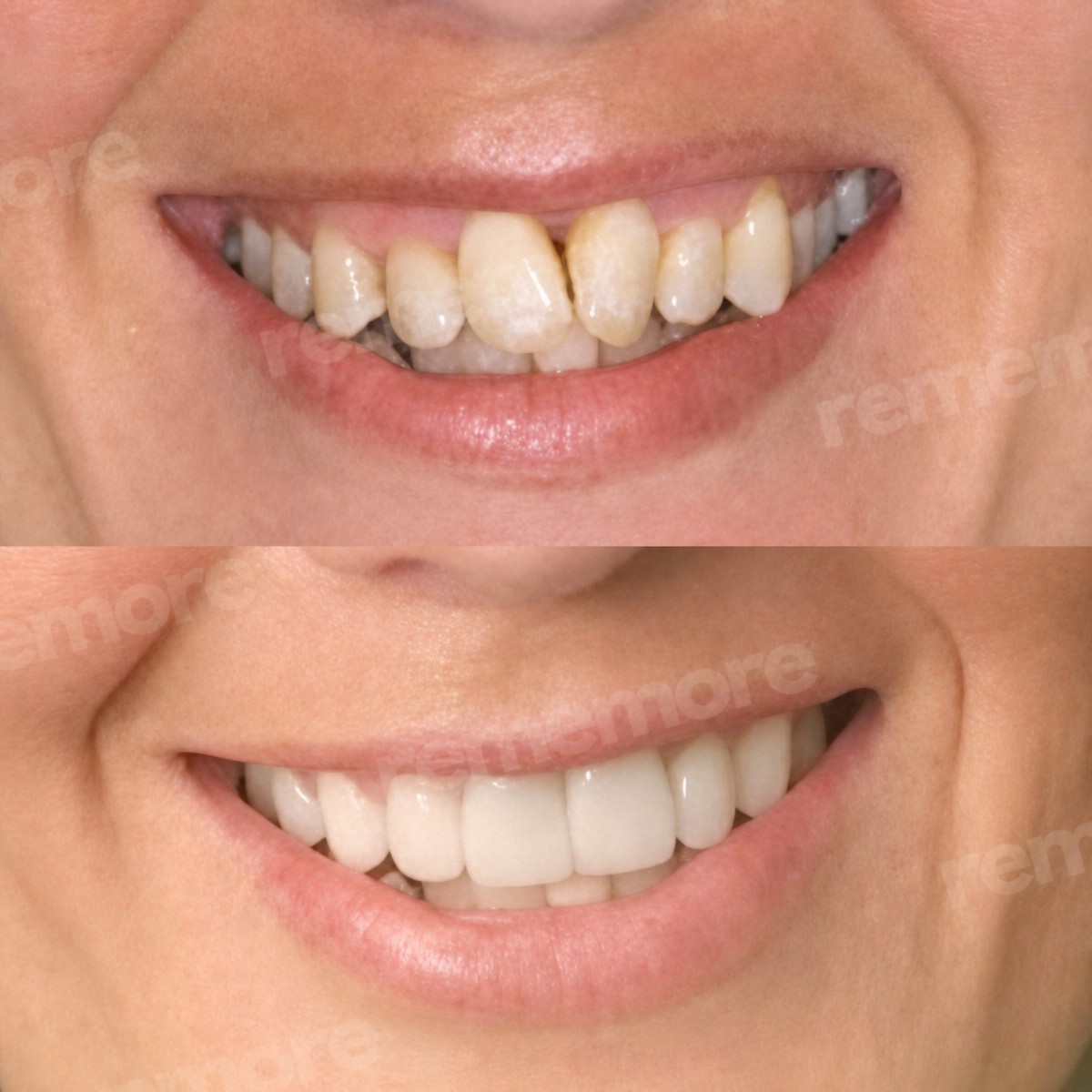 Before and after no prep veneers result at Memorial Bahçelievler Hospital, smile makeover