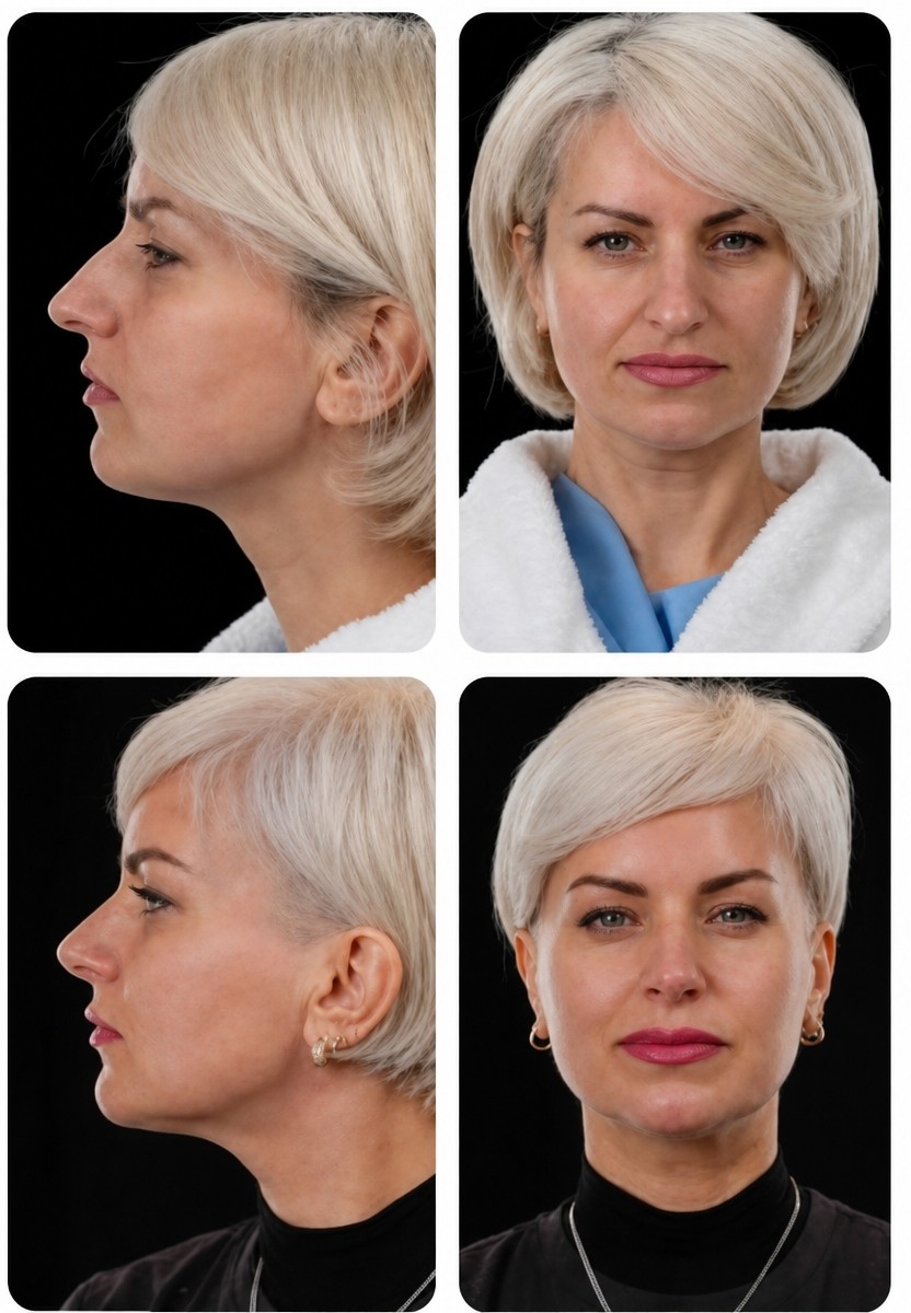 Before and after rhinoplasty results at Yurchenko Plastic Surgery Team, improved nose shape