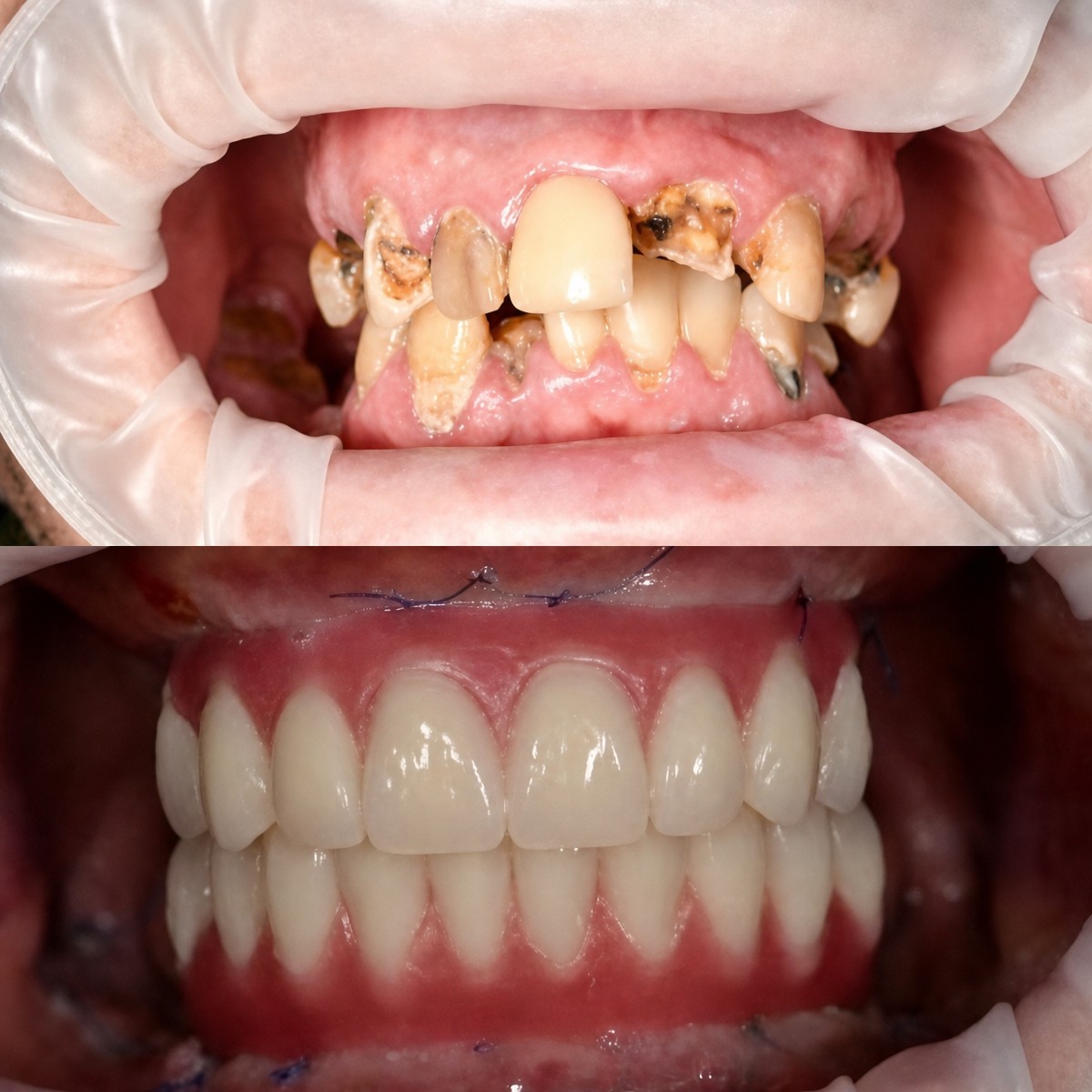 Результаты до и после протезирования зубов в RIKOTA Dental Clinic – восстановленная улыбка
